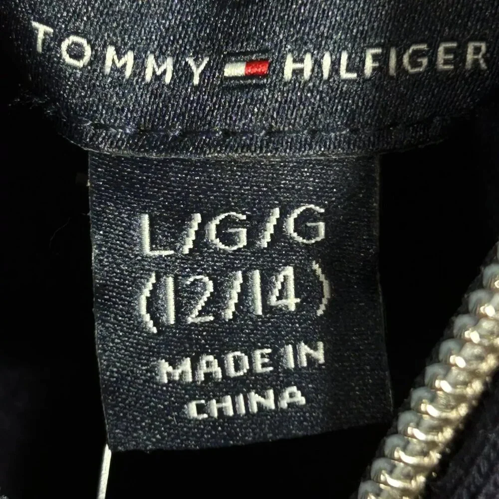 Tommy Hilfiger Youth Girl's Full Zip French Terry Sweater Sz L (14-16) Navy/Pink